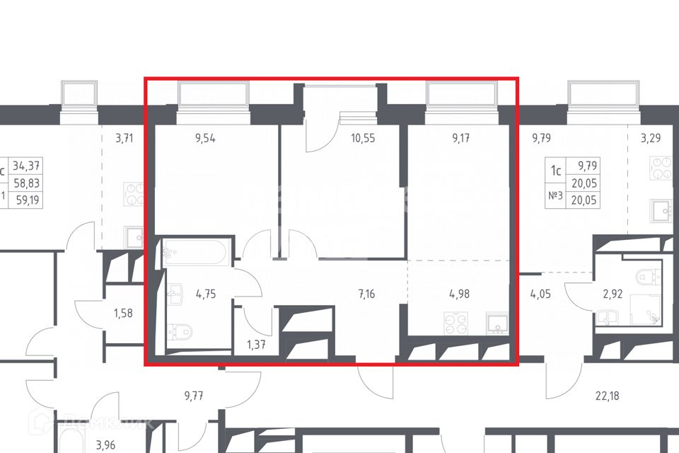 Продаётся 3-комнатная квартира, 48.22 м²