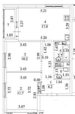 Продаётся 2-комнатная квартира, 52 м²