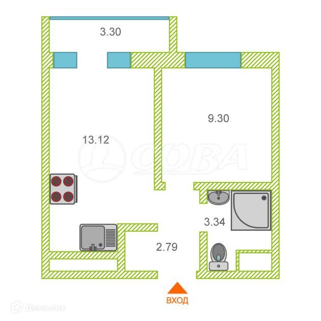 Продаётся 1-комнатная квартира, 28.6 м²