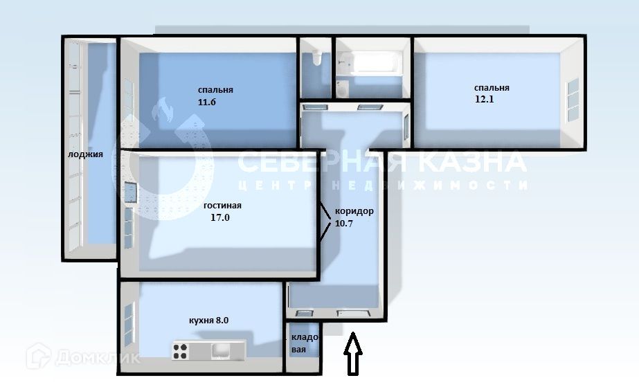 Продаётся 3-комнатная квартира, 63.6 м²