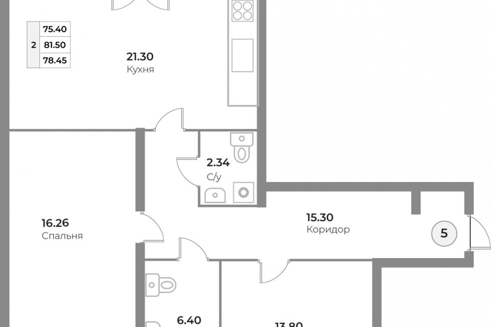Продаётся 2-комнатная квартира, 78.5 м²