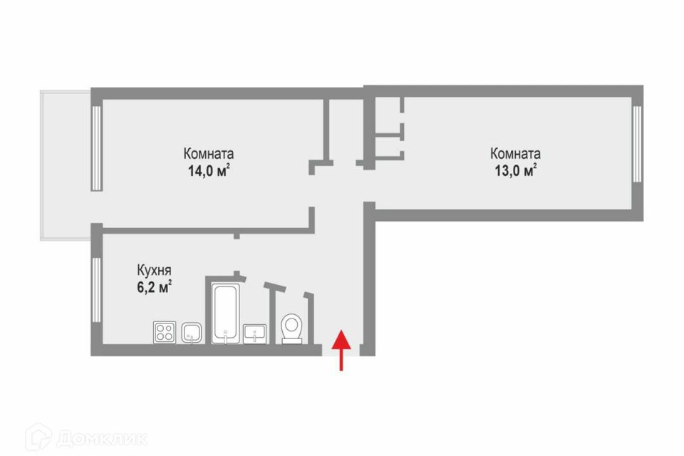 Продаётся 2-комнатная квартира, 44.8 м²