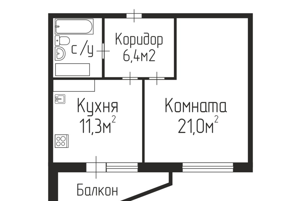 Продаётся 1-комнатная квартира, 45 м²