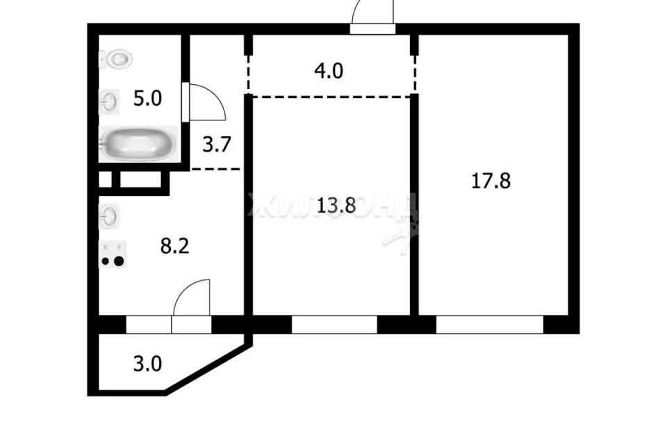 Продаётся 2-комнатная квартира, 52.6 м²