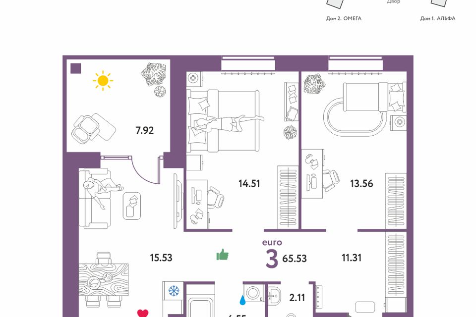 Продаётся 2-комнатная квартира, 62 м²