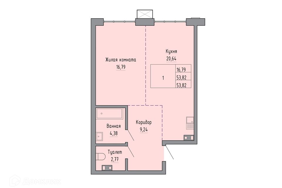 Планировка 2 комнатной квартиры с большой кухней