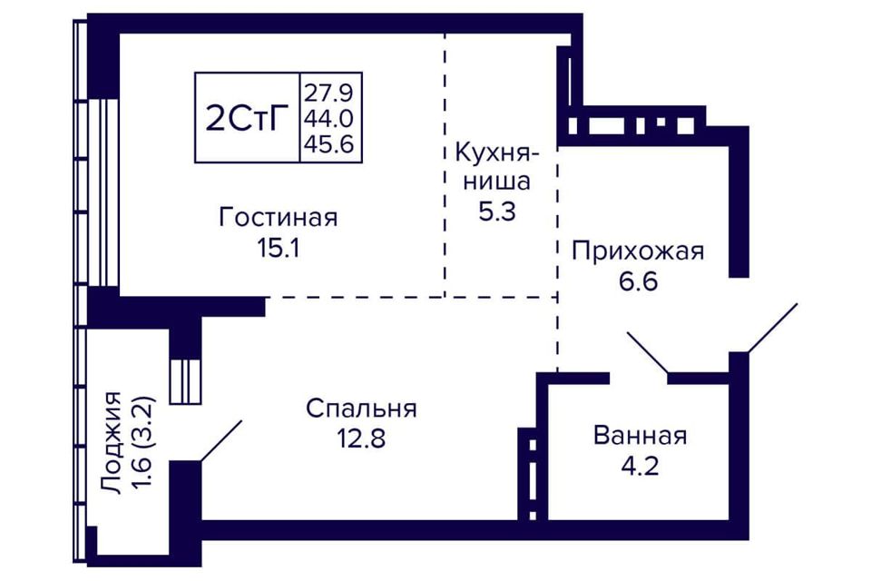 Продаётся студия, 45.6 м²