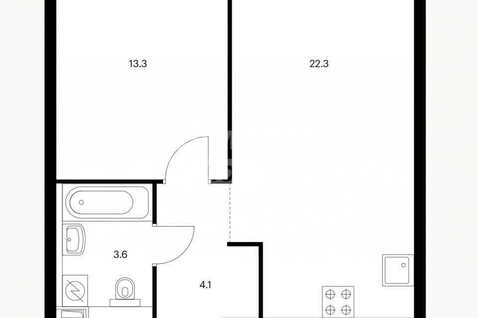 Продаётся 1-комнатная квартира, 43 м²