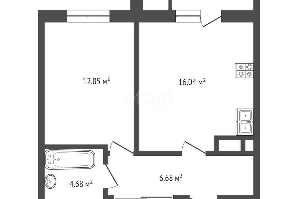 Продаётся 1-комнатная квартира, 44.46 м²