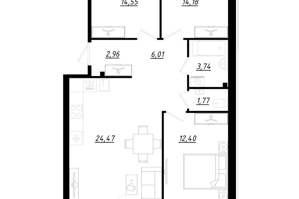 Продаётся 3-комнатная квартира, 82.5 м²