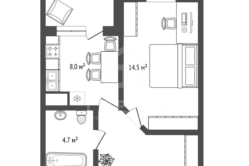 Продаётся 1-комнатная квартира, 35 м²