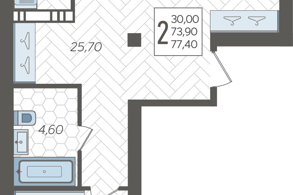 Продаётся 2-комнатная квартира, 77.4 м²