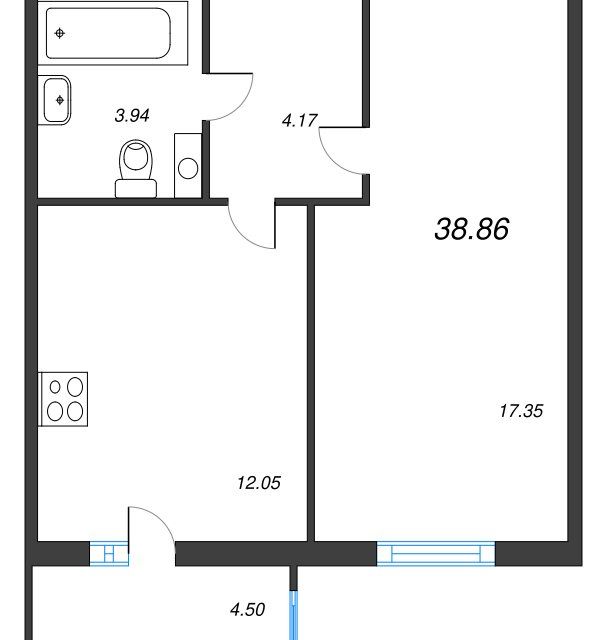 Продаётся 1-комнатная квартира, 42.01 м²