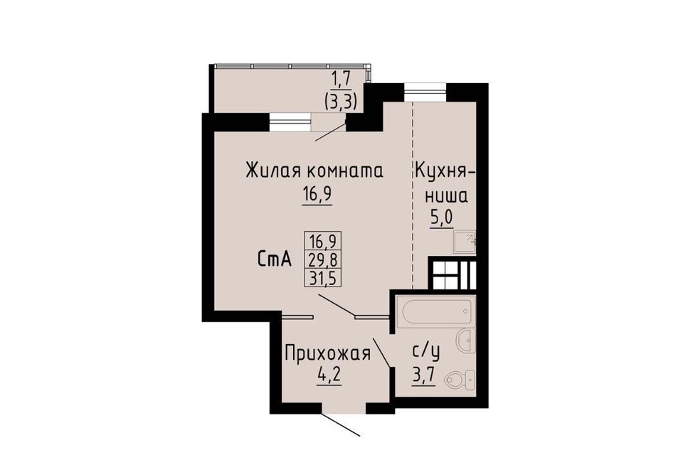 Продаётся студия, 31.5 м²