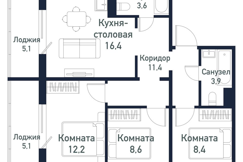 Продаётся 3-комнатная квартира, 64.4 м²