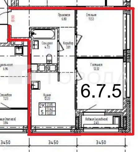 Продаётся 2-комнатная квартира, 54 м²