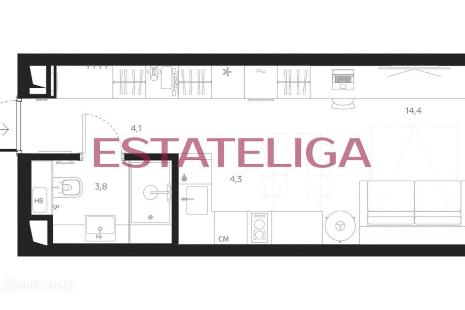 Продаётся студия, 27.6 м²