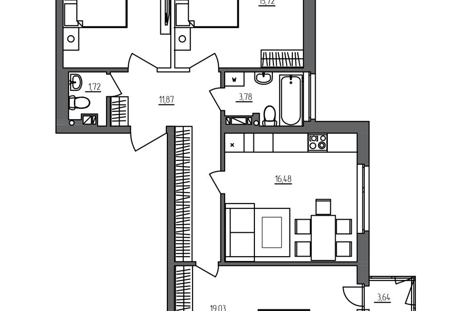 Продаётся 3-комнатная квартира, 84.6 м²