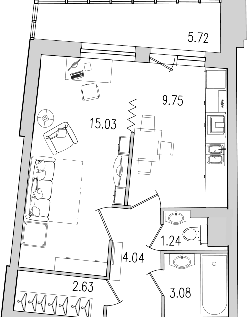 Продаётся 1-комнатная квартира, 41.5 м²