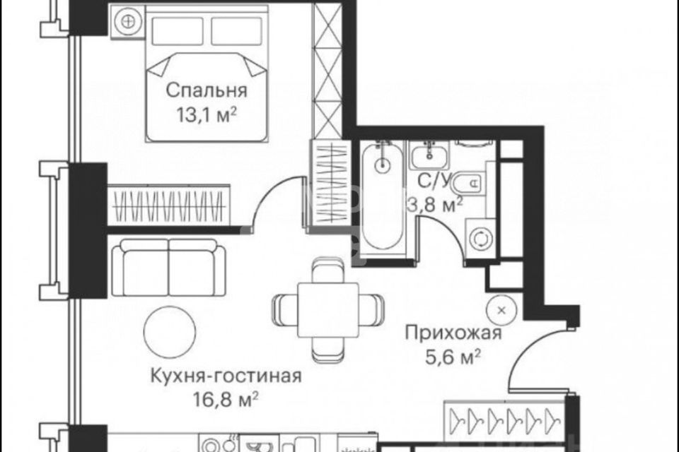 Продаётся 1-комнатная квартира, 39.8 м²