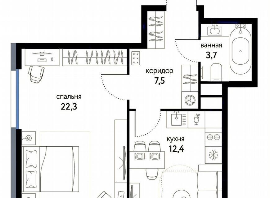 Продаётся 1-комнатная квартира, 46 м²