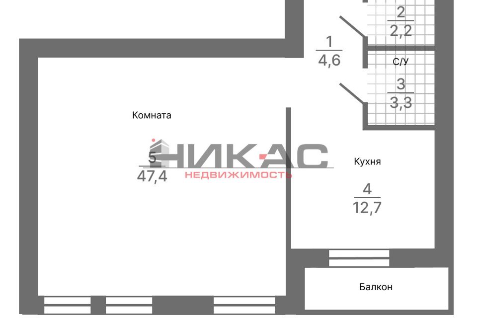 Продаётся 2-комнатная квартира, 71.34 м²