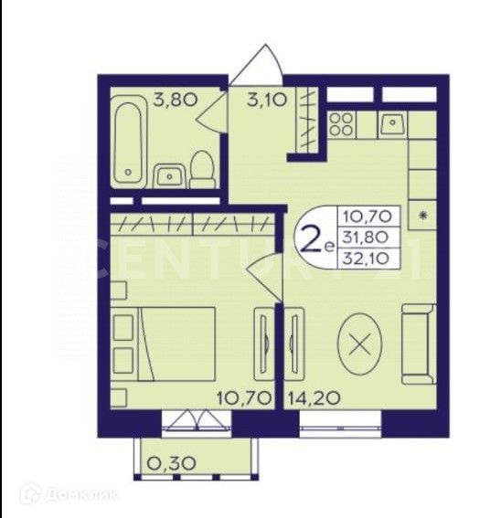 Продаётся 1-комнатная квартира, 32 м²