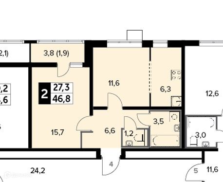 Продаётся 2-комнатная квартира, 46.8 м²