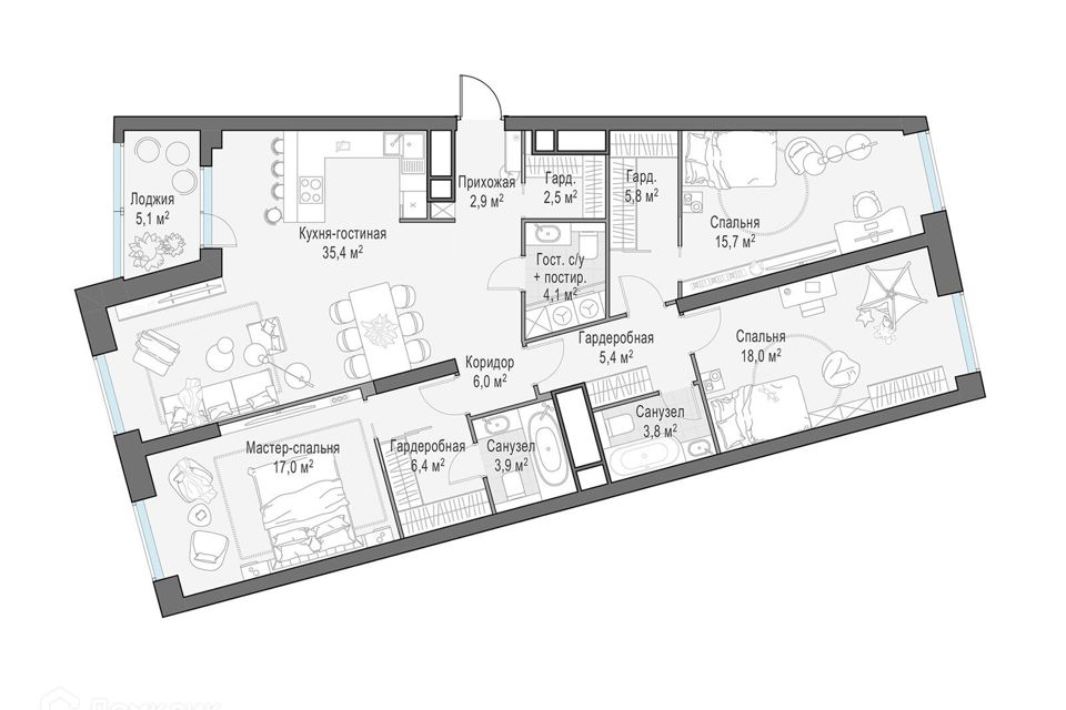 Продаётся 3-комнатная квартира, 128.2 м²
