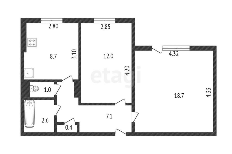 Продаётся 2-комнатная квартира, 50.2 м²