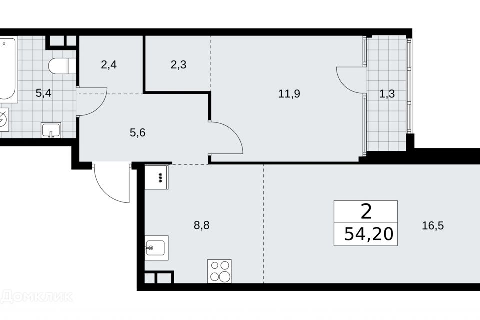 Продаётся студия, 54.2 м²