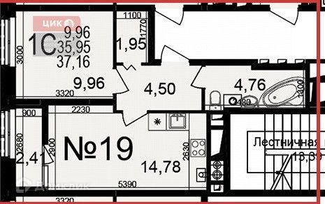 Продаётся 1-комнатная квартира, 38 м²