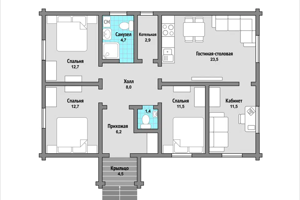 Продаётся 1-этажный дом, 115 м²
