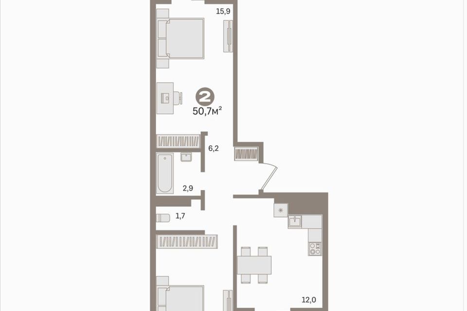 Продаётся 2-комнатная квартира, 50.7 м²