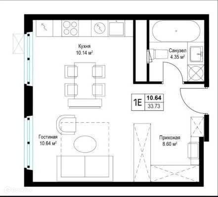 Продаётся студия, 34 м²