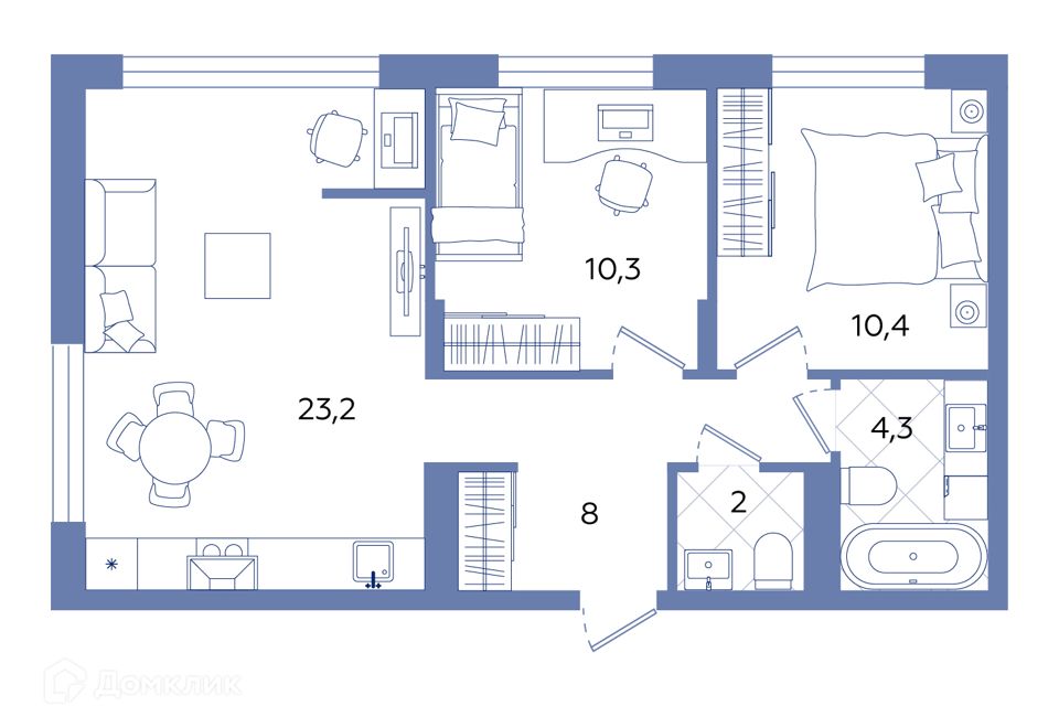 Продаётся 2-комнатная квартира, 58.2 м²