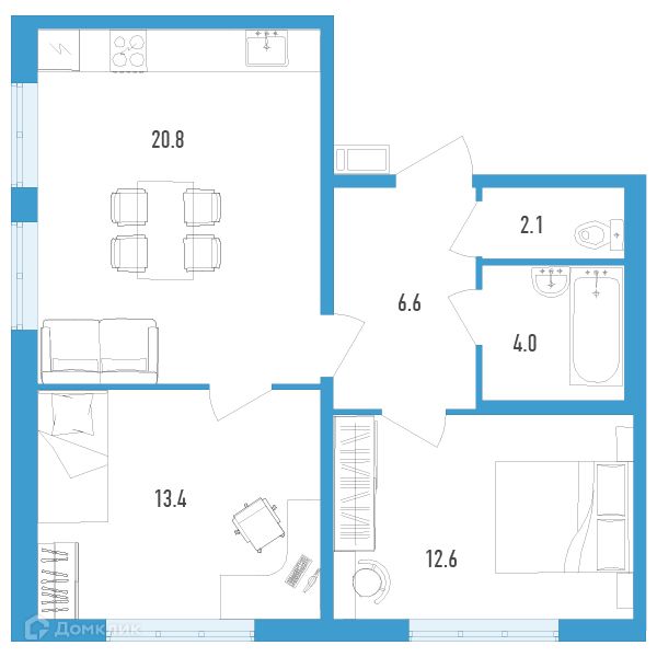 Продаётся 2-комнатная квартира, 59.5 м²