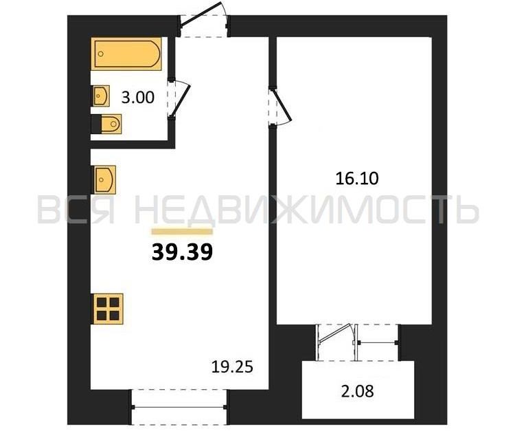 Продаётся 1-комнатная квартира, 38.3 м²