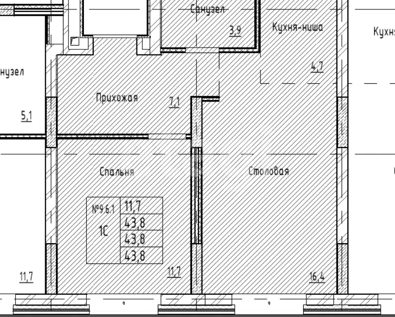 Продаётся 1-комнатная квартира, 43.8 м²