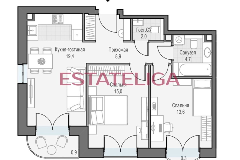 Продаётся 2-комнатная квартира, 64.5 м²