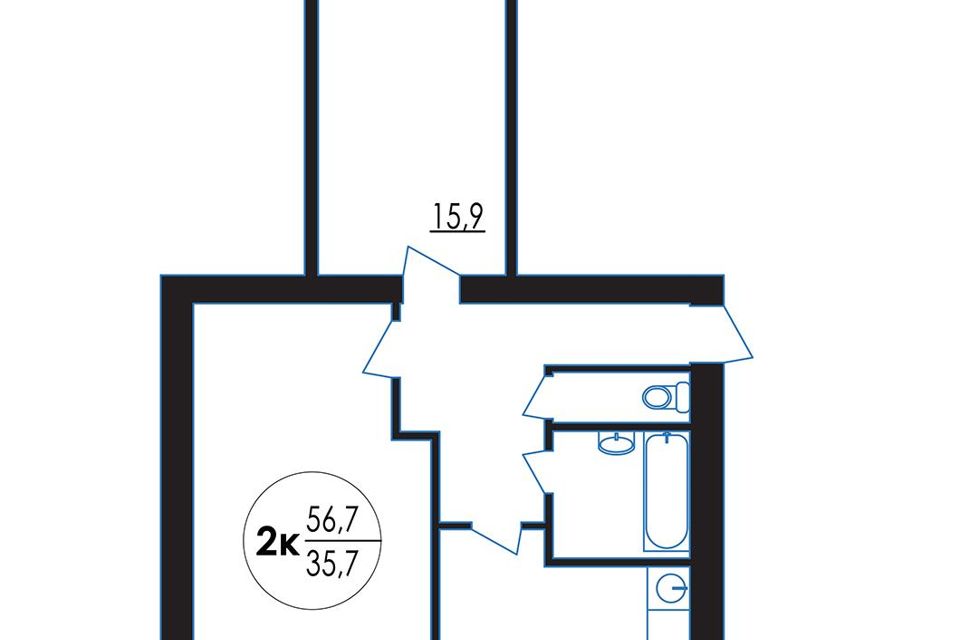 Продаётся 2-комнатная квартира, 56.7 м²