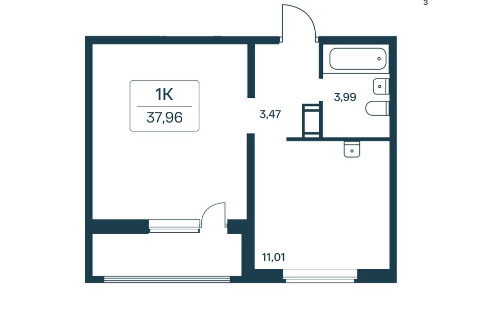 Продаётся 1-комнатная квартира, 36 м²