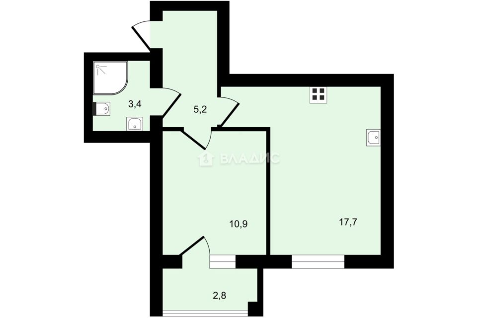 Продаётся 1-комнатная квартира, 38.6 м²