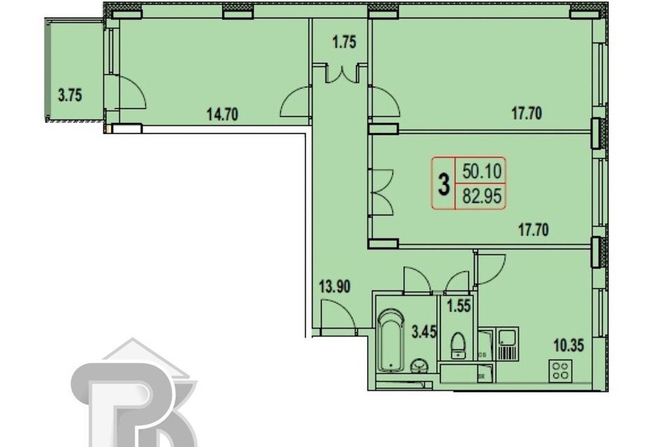 Продаётся 3-комнатная квартира, 81 м²