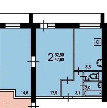 Продаётся 2-комнатная квартира, 47 м²