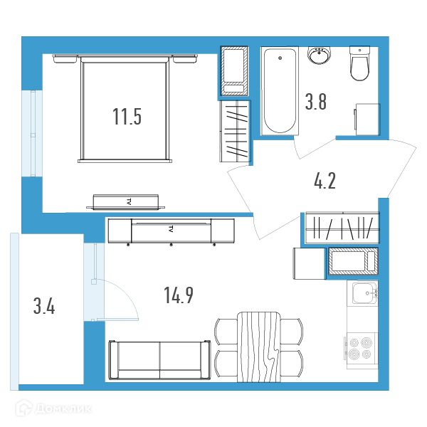 Продаётся 1-комнатная квартира, 36.1 м²