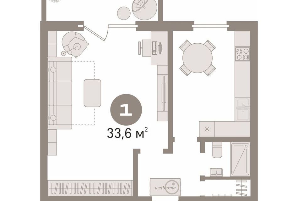 Продаётся 1-комнатная квартира, 33.6 м²