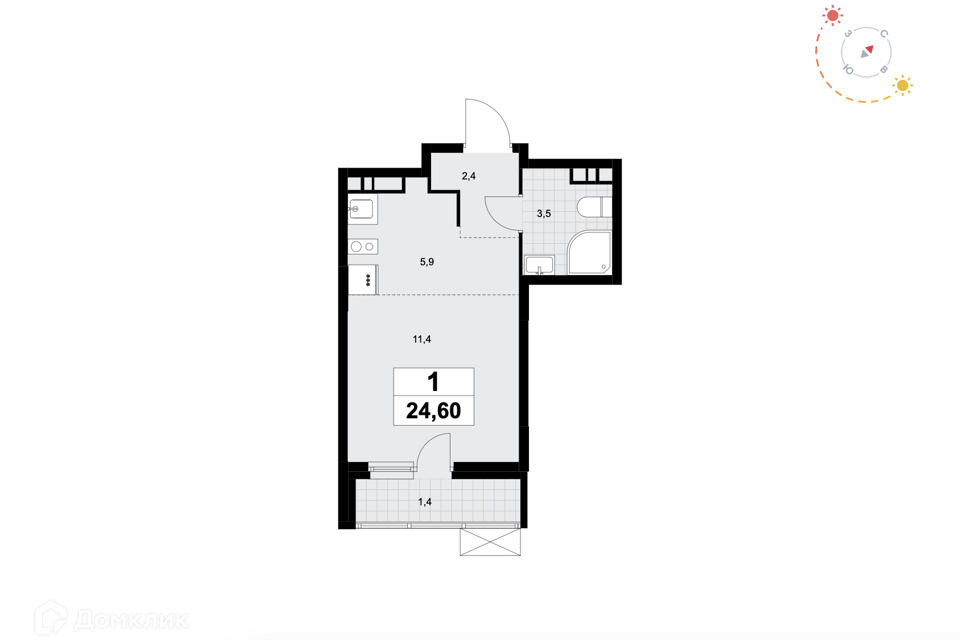 Продаётся студия, 24.6 м²