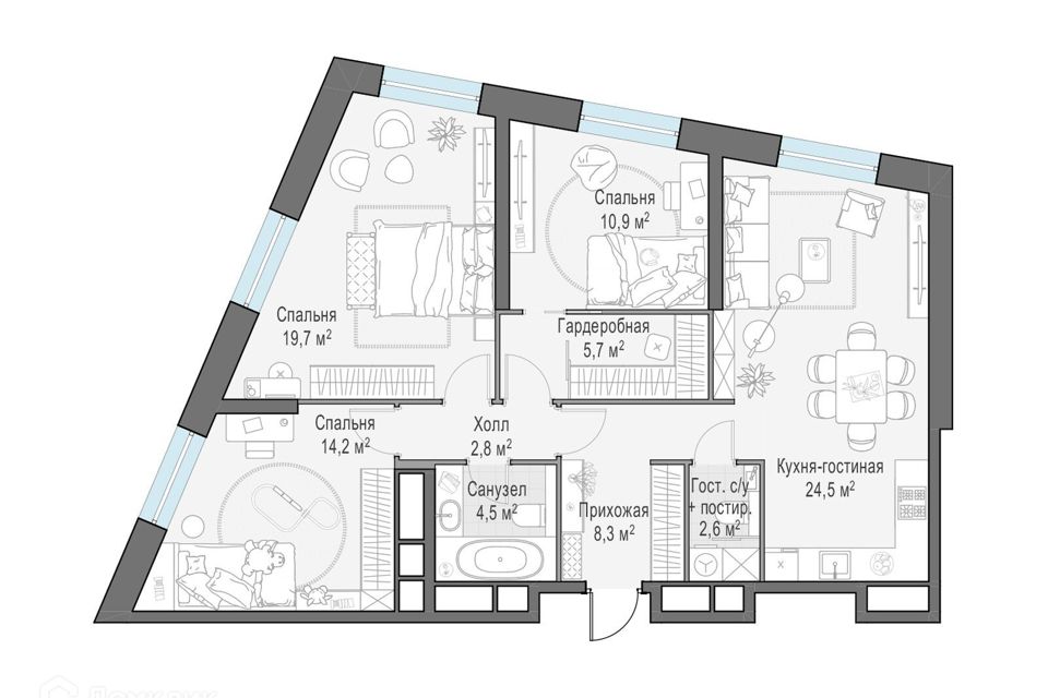 Продаётся 3-комнатная квартира, 93.6 м²