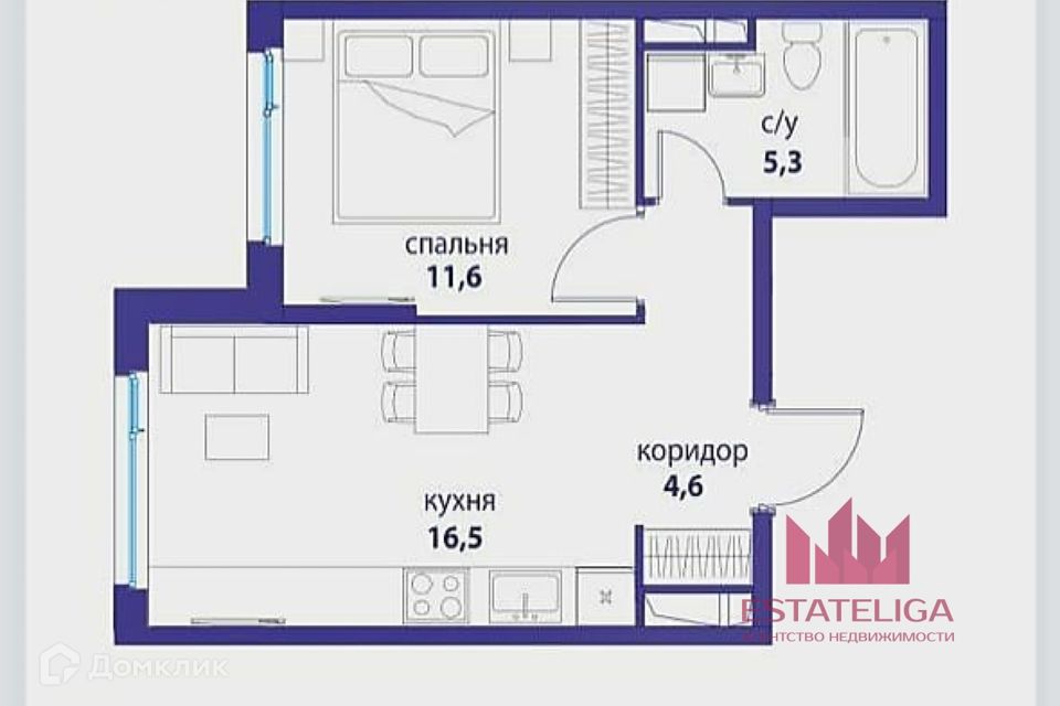 Продаётся 1-комнатная квартира, 38 м²